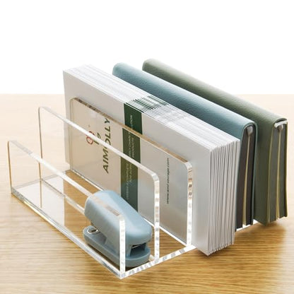 5 Compartments Clear Acrylic Mail Holder – Vertical Letter Sorter & Multifunction Desk Organizer for Bills, Documents, Notebooks – Modern Office/Home Envelope File Rack - size: 5 Compartments
