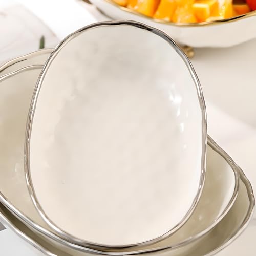 White Fruit Bowl with Silver Metal Stand, 2 Tier Modern Ceramic Fruit Bowl Fruit Rack for Kitchen Counter, Tiered Fruit Basket for Snacks Bread Candy Storage (White B,2 Tier) - color: White B,2 Tier