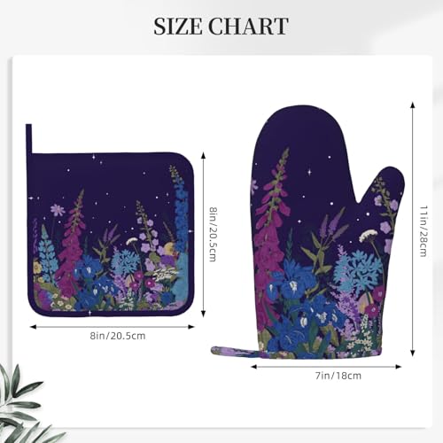 Wildflowers Florals Oven Mitts Pot Holders Set Silicone Heat Resistant Wildflowers Oven Mitts and Hot Pads Florals Potholders Non-Slip Oven Gloves for Cooking Baking Grilling BBQ - color: Purple