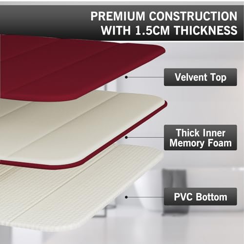 Bathroom Rugs Set 2 Piece Memory Foam Bath Rugs Non-Slip Bath Mat,Washable Room Mats,Absorbent Shaggy Rugs Super Soft Kitchen Mats, Batroom Carpets for Bathroom,Tub,Shower Home Decor（Burgundy）