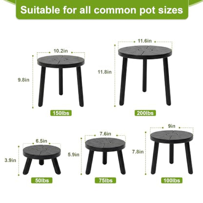 Wood Plant Stands 5-Pack Indoor, Plant Stool, Black | Premium carbonized pine with moisture-resistant, burr-free finish, Snap together in 60 seconds, no tools needed - color: Black, size: 5-Pack