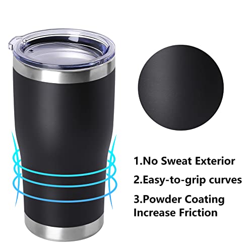 DOMICARE 20oz Tumbler with Lid Stainless Steel Tumblers Bulk, Double Wall Vacuum Insulated Coffee Travel Mug Powder Coated Tumbler, 1 Count (Pack of 1) Black - color: Black, size: 1 count