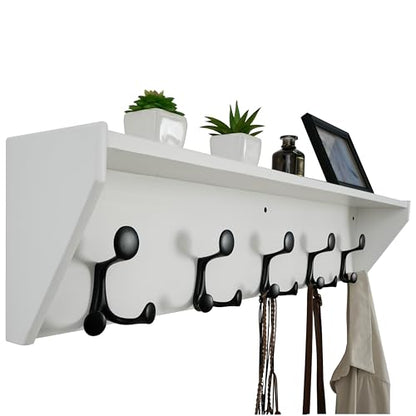 WEBI Wall Shelf with Hooks Underneath,35" Long Wall Mounted Coat Rack with Shelf,Entryway Coat Rack with 5 Triple Hooks for Hanging Coats,Jacket,Hallway,Bedroom,Mudroom,White - color: White, size: 35 Inch