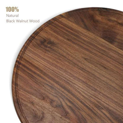 18" Round Walnut Wood Cutting Board for Kitchen | Wooden Chopping Board With Juice Grooves - size: 18"L x 18"W