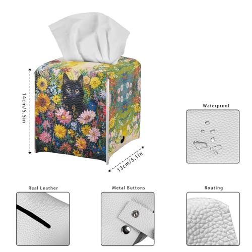 Cats Flowers Square Tissue Box Cover Facial Napkin Holder Easy to Use Dust-Proof Tissue Case for Living Room Office Bathroom - color: Cats Flowers