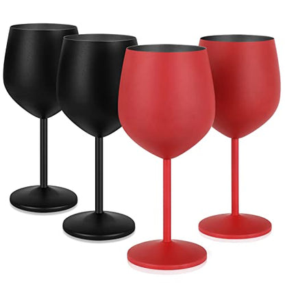 Lifecapido Stainless Steel Wine Glasses Set of 4, 18oz Stainless Steel Wine Goblets, Metal Wine Glasses with Cup Brush for Party Office Wedding Anniversary, Great for Red White Wine, Black and Red - color: Black and Red
