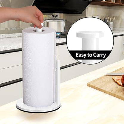 Paper Towel Holder Countertop, OBODING, White Kitchen Paper Towel Holder Stand for Kitchen and Bathroom Organization, Stainless Steel Paper Towel Holders for Standard and Large Rolls (White) - color: White