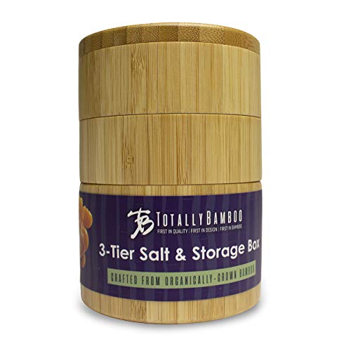 Totally Bamboo Triple Salt Cellar, 3-Tier Salt and Pepper Container | Bamboo seasoning box keeps salt, pepper, herbs, and spices easy to reach. Smooth swivel lids for quick access while cooking. - style: Three Tier Salt Box