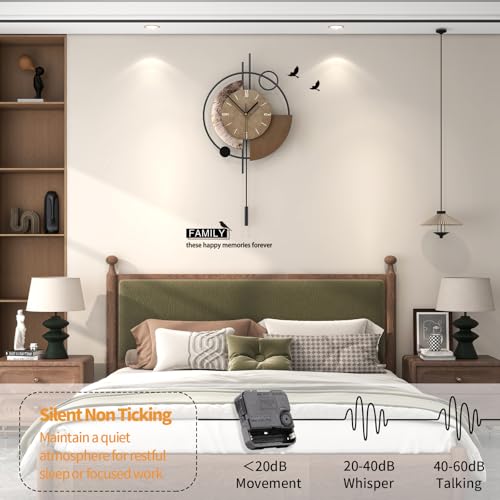 FLEBLE Large Wall Clock Decorative Modern Wall Clocks with Pendulum Silent | Analog Battery Operated Quality Quartz Clock for Living Room,Kitchen,Home,Farmhouse,Bedroom,Classroom Wall Decor,12.6*24inch - size: 12.6*24inch