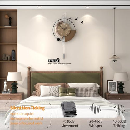 FLEBLE Large Wall Clock Decorative Modern Wall Clocks with Pendulum Silent | Analog Battery Operated Quality Quartz Clock for Living Room,Kitchen,Home,Farmhouse,Bedroom,Classroom Wall Decor,12.6*24inch - size: 12.6*24inch