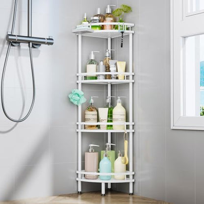 HapiRm Standing Corner Shower Caddy - 4 Tier Large Capacity, White | Shower Organizer Corner with Soap Holder and 4 Hooks, Rustproof Bathroom Storage Shelves with Adhesives - size: 4-tier