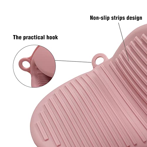 Thickened Mini Silicone Oven Mitts Heat Resistant as Hot Pot Holder, Baking Holder, Rubber Oven Gloves, Finger Pinch Grips, Potholder Mitts for Kitchen Cooking, 1 Pair, Macaron Pink - color: Pink