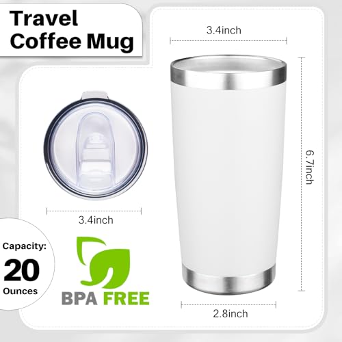 20oz Tumbler with Lid Double Wall Vacuum Insulated Travel Coffee Mug Stainless Steel Thermal Cup Powder Coated Sturdy Coffee Tumbler Bulk for Hot and Cold Beverage (White,4) - color: White, size: 20 Ounces (4 Pack)