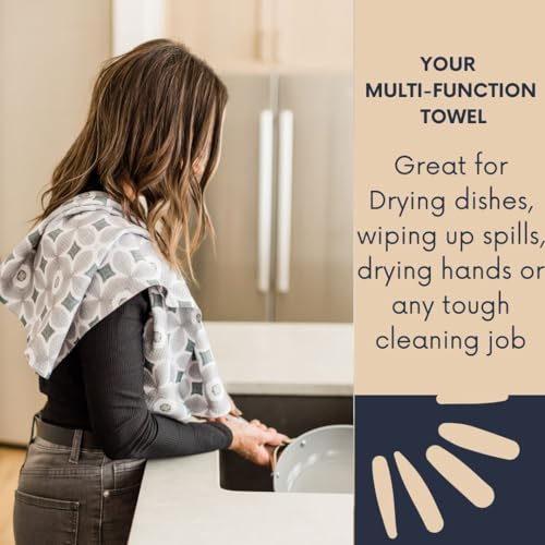 Kitchen Towels, Dish Towels for Kitchen, 3 Pc Kitchen Towel Set | Microfiber Waffle Towels, 16 x 26 inches, with Hanging Loops, Reusable Tea Towels, Cute Kitchen Towels - 3 Pack - color: Pewter