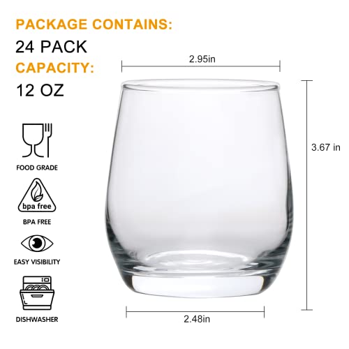 12 oz Wine Glasses,Stemless Wine Glasses Set of 24 | Wine Glass Tumbler for Red or White Wine,High-end Banquet,Party,Bar,Wedding,Gift