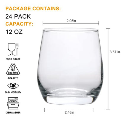 12 oz Wine Glasses,Stemless Wine Glasses Set of 24 | Wine Glass Tumbler for Red or White Wine,High-end Banquet,Party,Bar,Wedding,Gift