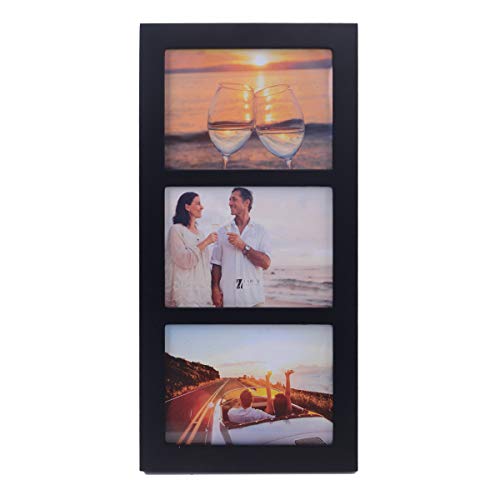 5x7 3-Opening Collage Picture Frame Black Wood | Shatter-resistant glass, tabletop stand & wall mounting, for 5x7 inch pictures - size: 5x7 - 3 Opening