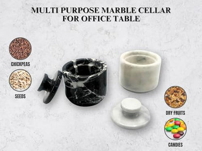 Premium Marble Salt Cellar with Lid 2 Pack | 3.5 oz Kitchen Storage Container | Elegant Cooking Salt Box | Spice Jar Keeper for Counter (White Black Zebra) - color: White Black Zebra