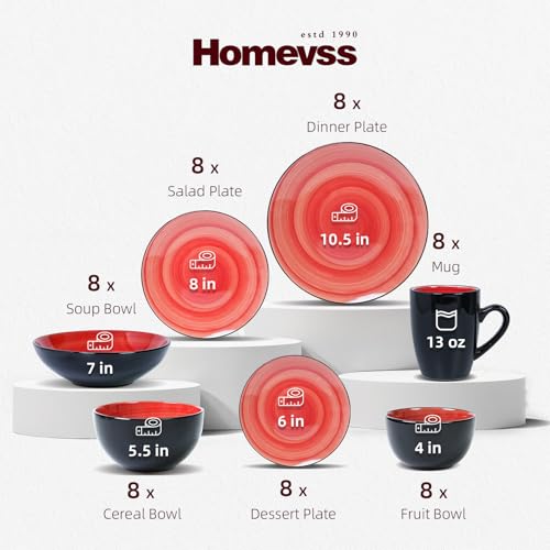 Stoneware Sonoma 56pc Dinnerware Set, Black + Speckled Spin Wash Red - color: Red