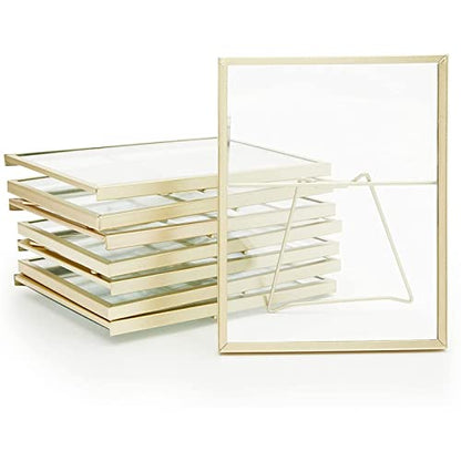 Juvale Gold Frame Floating Glass Picture Frames - 8-Pack 5x7-Inch, Gold Finish, Iron & Glass - Tabletop Home Decor & Pressed Flower Display