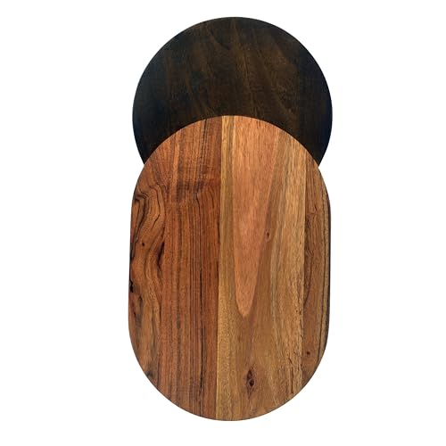 Bloomingville Oval Two-Tone Wood Cheese and Serving Board, Natural and Walnut - size: 15.8"L x 8"W