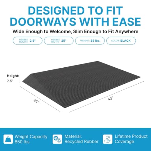 EZ-ACCESS Transitions Angled Entry Mat for Raised Thresholds - color: Black, size: 2.5 Inches