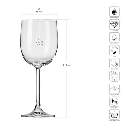 KROSNO Wine Glasses Set of 6, 11.5 oz, Gema Collection | White or Red Wine Set, Lead-Free Crystal Glassware, Drinking Glasses, Aperol Spritz Glases, Wedding Gift, Dishwasher Safe - size: 340ml