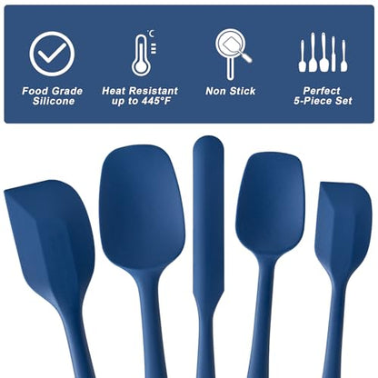 Silicone Spatula Set,5 Piece Food Grade Rubber Spatulas,Navy Blue | Spatulas Silicone Heat Resistant for Baking,Cooking,and Mixing High Heat Resistant Non Stick Dishwasher Safe BPA-Free - color: Navy Blue