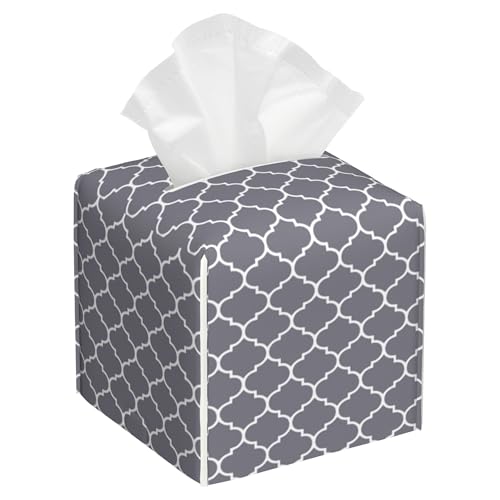 Tissue Box Cover Square, Grey Moroccan Tile Leather Tissue Box Cover Decorative Facial Paper Organizer Dispenser for Bathroom Kitchen Bedroom Vanity Countertop Night Stands - color: Color18