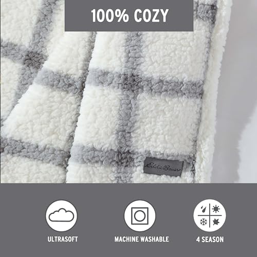 Eddie Bauer - Throw Blanket, Ultra-Soft Plush Bedding with Faux Shearling Reverse, Blanket for Couch & Bed (Bunkhouse Plaid Grey, 50" x 60") - color: Bunkhouse Plaid Grey, size: 50" x 60"