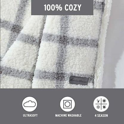 Eddie Bauer - Throw Blanket, Ultra-Soft Plush Bedding with Faux Shearling Reverse, Blanket for Couch & Bed (Bunkhouse Plaid Grey, 50" x 60") - color: Bunkhouse Plaid Grey, size: 50" x 60"