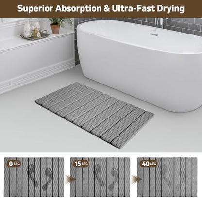 Foldable Stone Bath Mat, 2 Pcs Fast Drying Diatomaceous Earth Stone Drying Mat with Grooves on Surface, Non-Slip Rubber Base, Easy to Store and Clean (Grey, 24"x 16" & 8"x 4") - color: Gray（groove）, size: 24" x 16"
