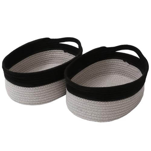 JMvicyroam Small Woven Basket, Empty Gift Basket, Black&Grey/2 Pack | Small Gift Basket, Cotton Rope, 12 x 8 x 79 in, Handles, Includes Ribbon and Bag, Birthday Gift Basket - color: Black&Grey, size: 2 Pack