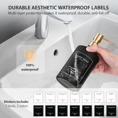 Black Glass Kitchen Hand and Dish Soap Dispenser Set, Bathroom Soap Dispenser Set with Tray and Stainless Steel Pump, Gold Kitchen Accessories (Black Bottle/Gold Pump) - color: Black Bottle + Gold Pump