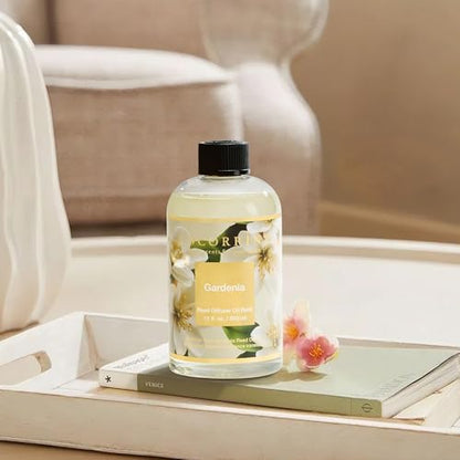 Reed Diffuser Refill Gardenia 17oz (500ml) with 8 Sticks - Premium Long-Lasting Scented Oil, Home Fragrance for Bedroom, Bathroom Home Decor - size: 17oz