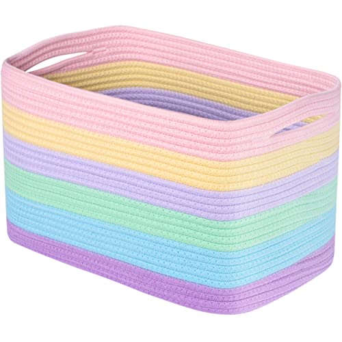 Storage Basket for Shelves, Decorative Baskets for Organizing, Book Basket, Storage Cube Bin Box, Woven Closet Organizer, Pantry Closet and Shoe Basket, Pastel Rainbow - color: Rainbow Pastel