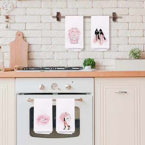 Pink & Black Bathroom Set - 4 Hand Towels, 16x24 Inches, Girly & Women's Bathroom Accessories - color: Bathroom-heel