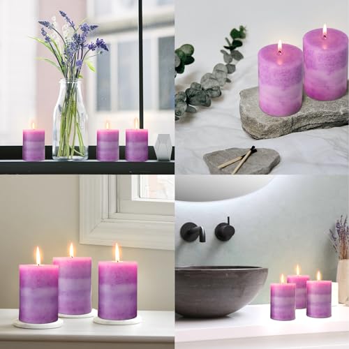 CRYSTAL CLUB Lavender Scented Pillar Candles, Purple Aromatherapy Candles | Clean Burning and Dripless Candle Lights, Tall 3X4 Inch Lavender Fragrance Candles for Home Décor - size: 3"X4", style: Lavender