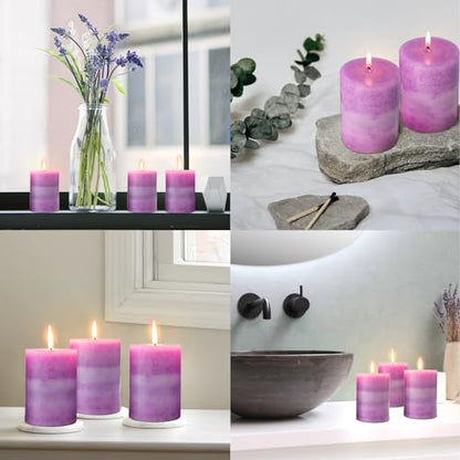 CRYSTAL CLUB Lavender Scented Pillar Candles, Purple Aromatherapy Candles | Clean Burning and Dripless Candle Lights, Tall 3X4 Inch Lavender Fragrance Candles for Home Décor - size: 3"X4", style: Lavender