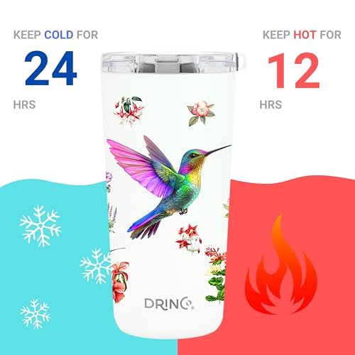 Drinco - 20 oz Stainless Steel Tumbler | Double Walled Vacuum Insulated Mug With Lid, 2 Straws, For Hot & Cold Drinks (20oz Hummingbird) - color: 20oz Hummingbird