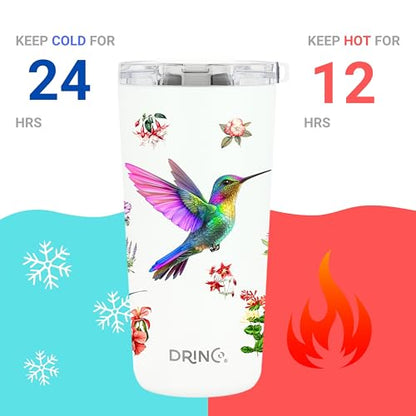 Drinco - 20 oz Stainless Steel Tumbler | Double Walled Vacuum Insulated Mug With Lid, 2 Straws, For Hot & Cold Drinks (20oz Hummingbird) - color: 20oz Hummingbird