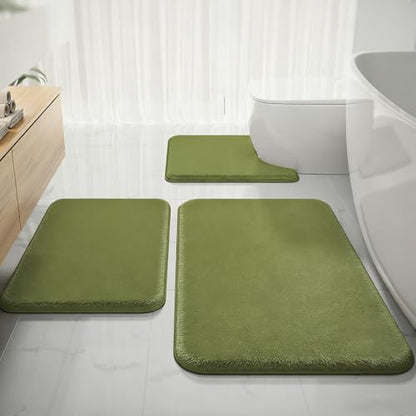Green Bathroom Set Extra Soft Memory Foam Bath Mat Sets 3 Piece Non Slip Absorbent & Dry Living Mat Sets Washable Bath Carpets with Toilet Rug,Bath Rugs for Bathroom,Tub,Shower,Kitchen,Bedroom - color: Lime Green