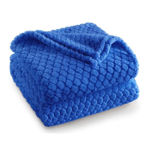 Exclusivo Mezcla Soft Fleece Throw Blanket for Couch, Cobalt Blue | Jacquard Lightweight Cozy Throws for Bed, Sofa, Breathable Decorative Fuzzy Textured All Season Use, 50x60 Inches - color: Cobalt Blue, size: Throw ( 50x60 IN )