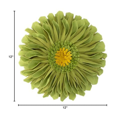 JWH 3D Flower Throw Pillow Cover, Velvet, Green Yellow, 12 Inch | Round Floral Cushion, Sunflower Accent, Handmade, Decorative Pops for Bed Couch Sofa Chair Car Living Room