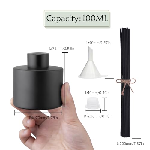 4PCS 100ML Glass Diffuser Bottles Black, Refillable Empty Perfume Fragrance Reed Bottles with 20pcs Reeds Sticks & Caps & Funnel, Diffuser Jars for DIY Fragrance Oil Wedding Party Decoration Gift