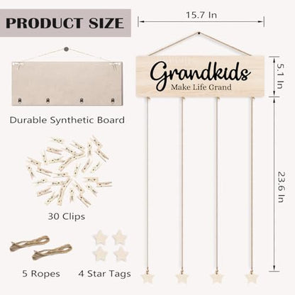 Picture Frames Collage Photo Hanging Display Picture Board Wood Rustic Frames, Mother s day for Women, Grandkids Make Life More Grand Picture Frame, Rustic Farmhouse Wood Hanging Collage Photo Frame - color: Grandkids Make Life Grand