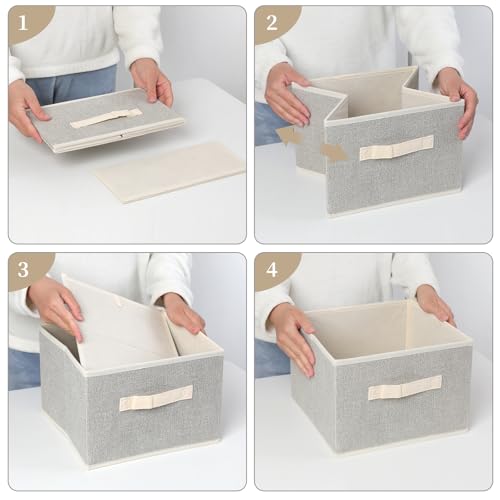 Storage Baskets, 11-Inch Woven Fabric Bins, Storage Cubes with Reinforced Handles, Organizer Bins for Closet Shelves, Foldable, for Toys, Clothes, Natural Beige (3PCS/Beige-11*11*7.8inch)