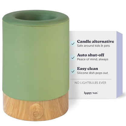 Happy Wax Sage Signature Wax Melt Warmer for Scented Wax Melts, Cubes & Tarts – Electric Wax Melter with Automatic Timer and No Scrape Silicone Dish for Easy Wax Removal - color: Sage