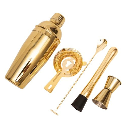 Cocktail Shaker Set Bartender Kit,5 Piece Bar Set Stainless Steel Bar Tools Set for Professional Bartender and Home (Gold, 5-Piece) - color: Gold