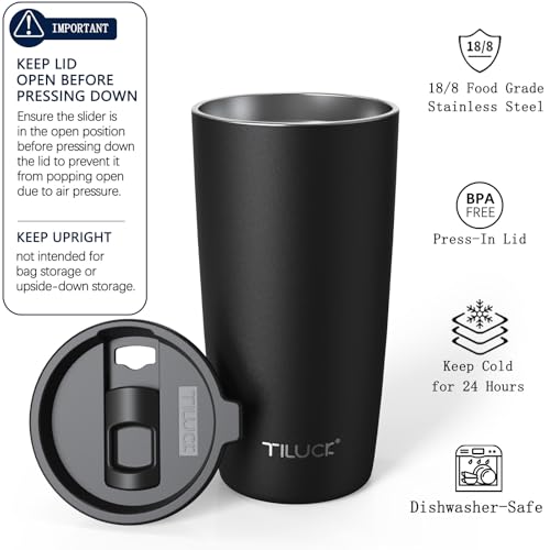 TILUCK 20 oz Insulated Coffee Tumbler with BPA-Free Lid | Travel Coffee Mug, Dishwasher Safe, Cup Holder Friendly, Double-Wall Vacuum Insulation for Hot & Cold Drinks, Matte Black - color: Matte Black, size: 20 Ounces